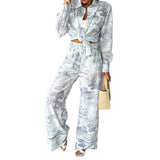 2025 Women's Ins Commuting Temperament Shirt Broad Leg Pants Casual Women's Two-Piece Set HZ1208