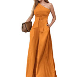 Women's Dress 2025 New Solid Color Collared Shoulder Tie With High-Waisted Broad-Legged Jumpsuit Woman HZ1208