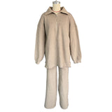 Single Simple High-End Solid Color Set Women's Autumn And Winter Half Zipper Sweater Knit Straight Trousers Two Sets HZ1208