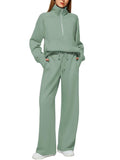 Women's Two-Piece Set Of Half Zipper Sweatshirt Wide Leg Sweatpants Casual Suit Women HZ1208