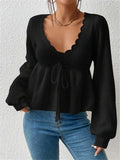Loose V-Neck Drawstring With Lotus Leaf-Side Skirt Knitted Head Sweater HZ1208