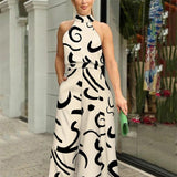 2025 Women's Clothing Ins New Fashion Round Collar Sexy Print Jumpsuit HZ1208