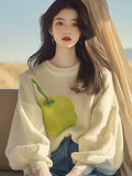 This Year's Popular Beautiful Sweater Niche Loose Thin Lazy Wind Apricot Print Knitted Bottom Shirt Woman HZ1208