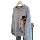 2025 Design Embroidered Jacket Sweater Women's New Autumn And Winter Thick Small Lazy Wind Bottom Knitting Shirt HZ1208