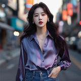 Purple Dingy Shirt Women's Dress Spring 2025 New French Light Luxury Niche Design Shirt Unique Beauty Top HZ1208