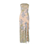 Summer New Temperament Elegant Wind Mesh Printing Open Body Tector Dress Dress Long Dress HZ1208