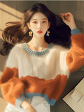 Orange Stitched-In Printed Knitted Sweater 2025 Autumn And Winter New Korean Niche Design Soft-Clip Collar Top HZ1208