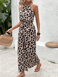 Sexy Leopard-Print Sleeveless Leopard Print Women's Broad Leg Trousers Jumpsuit HZ1208