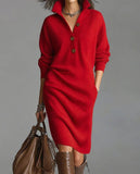 2025 New Autumn Casual Button Collar Loose Straight Knitted Long Sweater Skirt HZ1208