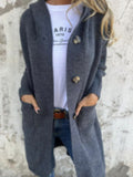 Autumn And Winter New Solid-Color Hooded Knitted Cardigan Women's Long-Sleeved Sweater Coat Loose Single-Dbutton Pocket Coat HZ1208
