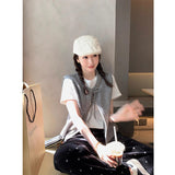 Spring/Autumn 2025 New Relaxed Backpack Coat Sweater Sweater Women's Round T-Shirt With Shortëed Vests HZ1208