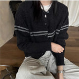 Clamming Striped Wool Knitted Cardigan Women's Autumn Coat 2025 New Spliced Sweater Jacket Bottom Shirt Tide HZ1208