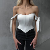 Slim Slimming Small Blouse Female Feeling Dew Back Strap Collarbone Irregular Fish Bone Boobs HZ1208