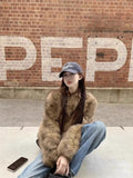 Autumn/Winter 2025 Brown Short Eco-Friendly Fur High Fashion Lazy Blouse HZ1208