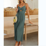 Straight Hair 2025 Spring New Women's Clothing Explosion Long Legs Thin Waist Bump Color Work Clothes Show Thin Jump Jump-Suited Jumpsuit Woman HZ1208