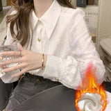 Lighthouse Velvet Solid-Colored Shirt Women's New Spring Retro Korean Version Of Loose And Loose Lazy Casual Blouse HZ1208