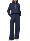 Women's Two-Piece Set Of Half Zipper Sweatshirt Wide Leg Sweatpants Casual Suit Women HZ1208