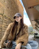 Autumn/Winter 2025 Brown Short Eco-Friendly Fur High Fashion Lazy Blouse HZ1208