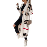 2025 Long Striped Knitted Cardigan Large Version Of Loose Long-Sleeved Sweater Coat Woman HZ1208