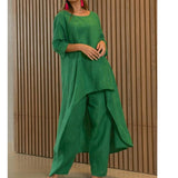 2025 New Women's Cotton And Cotton Fashion Casual Large Code Irregular Long-Sleeved Set Of Wide Leg Pants Two Sets HZ1208