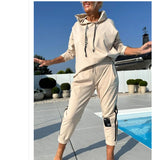 2025 Autumn And Winter New Women's Pure Color Round Neck Long Sleeves With Splicing Trousers Set Women HZ1208