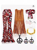 2025 Hot Women's Hippie Clothing Fashion Wide Leg Horn Pants Clammed Trousers + Headscarve HZ1208