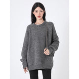 Lazy Wind Dark Gray Sweater Women 2025 Autumn And Winter Yang Plush Warm High-End Sense Knitting Loose Coat HZ1208