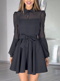 Explosion Net Horn Sleeve Dress Belt Design Black And White Multi-Color Elegant Famous Short Skirt HZ1208