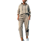 2025 Autumn And Winter New Women's Pure Color Round Neck Long Sleeves With Splicing Trousers Set Women HZ1208