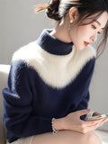 Blue And White Imitation Sting Velvet Sweater Women 2025 Winter New High-End Feeling Super-Good-Looking Half-High Collar Top Knitted Shirt HZ1208