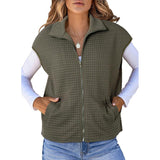 Spring And Autumn Explosion Women's Collar Zipper Vest Waffge Pocket Sweatshirt Sleeveless Coat Woman HZ1208
