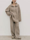 Single Simple High-End Solid Color Set Women's Autumn And Winter Half Zipper Sweater Knit Straight Trousers Two Sets HZ1208
