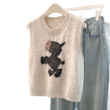 2025 New Vest Sweet And Cute Cartoon College Style Knitted Winter Round Sweater Collar Sweater Bottom Shoulder Vest HZ1208