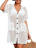 Beach Hoodie Hollow Knitted Short Sleeve Open-Sleeve Seaside Swimsuit Sunscreen Coat Woman HZ1208