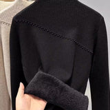 One-Piece Sweater Bottomed Women Set Warm 2025 Autumn And Winter New Plus Velvet Half-High Collar Temperament Top HZ1208