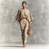 2025 Shein Round Collar Long-Sleeved Top High Waist Skirt Suit Women's Clothing HZ1208