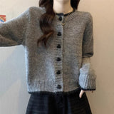 Spring And Autumn 2025 New Sweater Coat Women's Design Color Love Button Knitted Shirt Short Long-Sleeved Top HZ1208