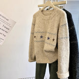 Vintage Horn Buckle Sweater Cardigan Women's Autumn And Winter Korean Loose Lazy Wind Embroidered Jakore Knitwear Coat HZ1208