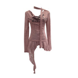 Real Shooting Retro Irregularly Hollow Knitted Jersey Dress Girl With Hottie Word Shoulder Collar Blouse 8101 HZ1208