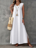 2025 Summer Dress Women's Sleeveless V-Neck Side Opening Dress Elegant Long Dress HZ1208