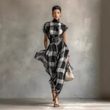 Women's Dress 2025 Fashion Temperament Short Dress V-Neck Short-Sleeved With Casual Jumpsuits HZ1208