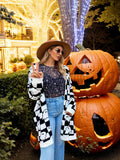 Halloween Ghost Pattern Long Knitted Open Shirt In Autumn And Winter Long Loose Sweater Coat Woman HZ1208