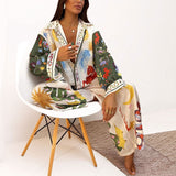 Women's 2025 Suit New Casual Print V-Neck Shirt Broad Leg Pants Women's Spring Suit HZ1208