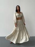 2025 New Linen Chest With Lantern Sleeves In The Spring And Summer High-Waisted Long-Character Half Skirt Loose HZ1208