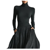 High-Quality Heavy Industry Withered Leaves Folded Half Skirt Spring And Autumn Gloss Irregular Stow Over The Knee And Ankle Skirt HZ1208