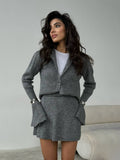 Solid-Color Knitted Sweater Set Hottie Simple Cardigan Ass Skirt Set Winter Two-Piece Set HZ1208