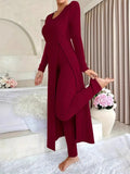 Temu Autumn And Winter Design With A Sense Of Round Neck Opening Fork Long Coat Trousers Casual Fashion Set HZ1208