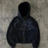 2025 Harajuku Y2K Spring And Autumn Hooded Sports Cardigan Zip Graffiti Print Long-Sleeved Hoodie Coat Code HZ1208