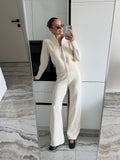 Autumn And Winter New Lazy Windy Open Shirt Sweater Set Women's Comfortable Top + Pants Knitted Two Sets HZ1208