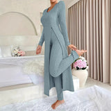 Temu Autumn And Winter Design With A Sense Of Round Neck Opening Fork Long Coat Trousers Casual Fashion Set HZ1208